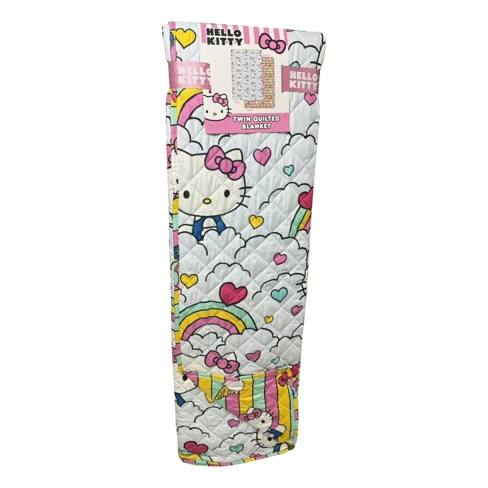 Hello Kitty Quilted Reversible Throw Blanket - Light Blue/Rainbow, 60
